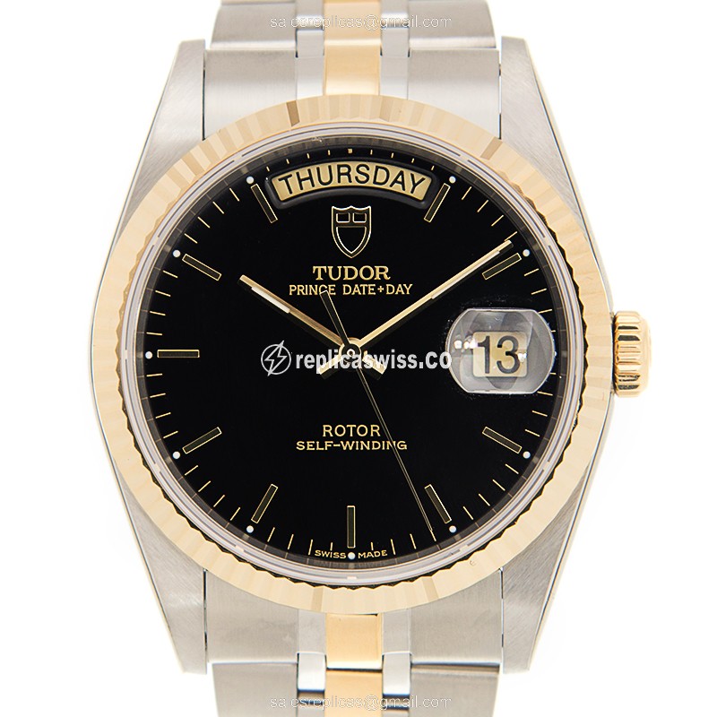 Tudor 76213-62483-BK Replica - Automatic - 18kt Gold & Steel - Black Dial - Luxury Replica PRICE DATE-DAY Watch