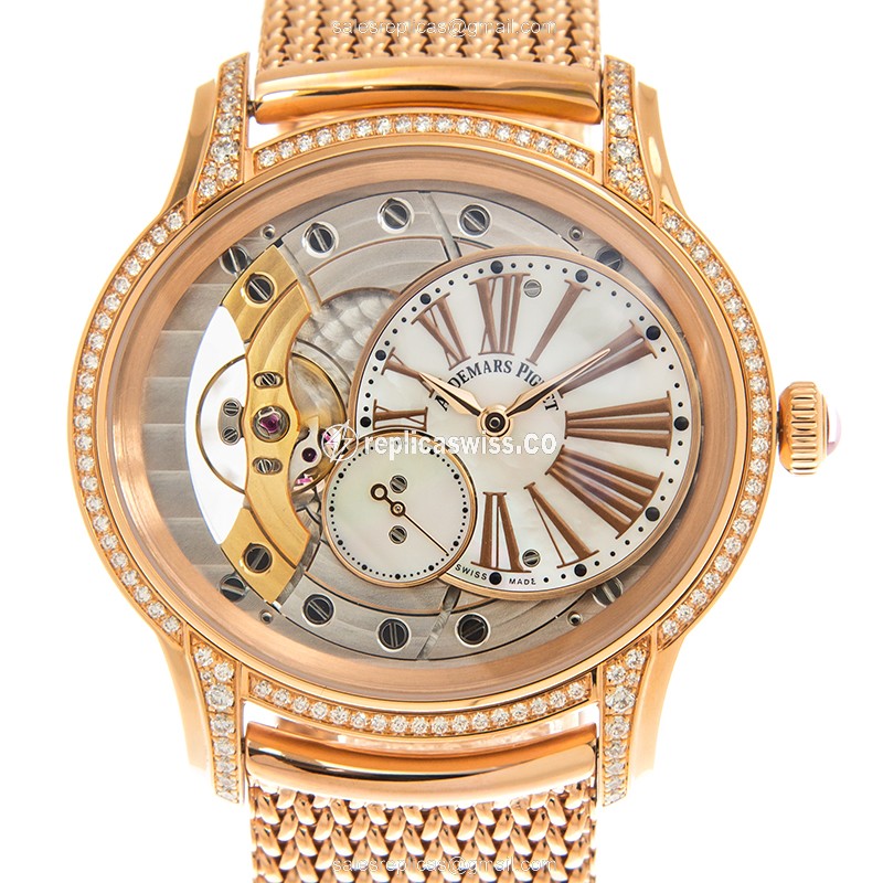 Audemars Piguet 77247OR.ZZ.1272OR.01 Replica - Manual Wind - 18kt Rose Gold - Diamond Dial - White - Gold Clasp - Luxury Replica MILLENARY Watch