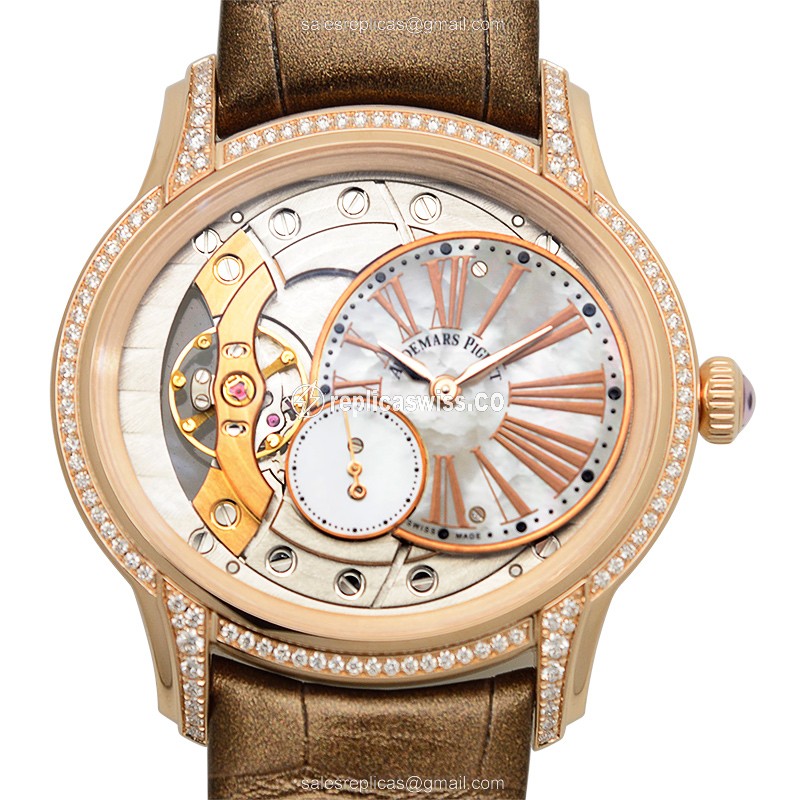 Audemars Piguet 77247OR.ZZ.A812CR.01 MILLENARY - 18kt Rose Gold - Diamonds - Manual - Silver Dial - Alligator Brown Buckle - Luxury Replica MILLENARY Watch