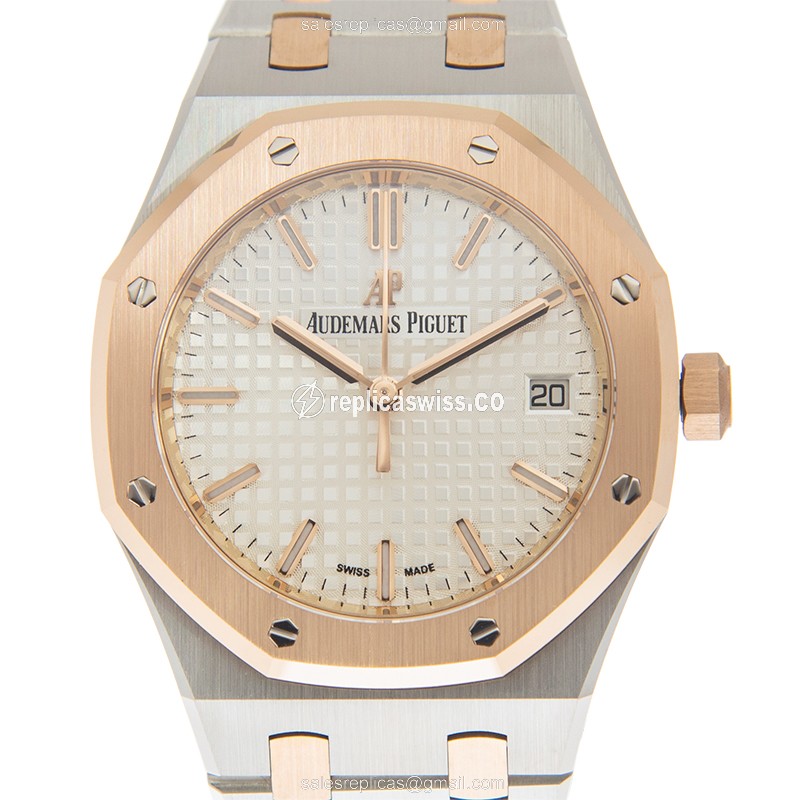 ROLEX ROYAL OAK Replica - Automatic - 18kt Rose Gold - Steel Case - Silver Dial - Gold Strap - Luxury Replica ROYAL OAK Watch