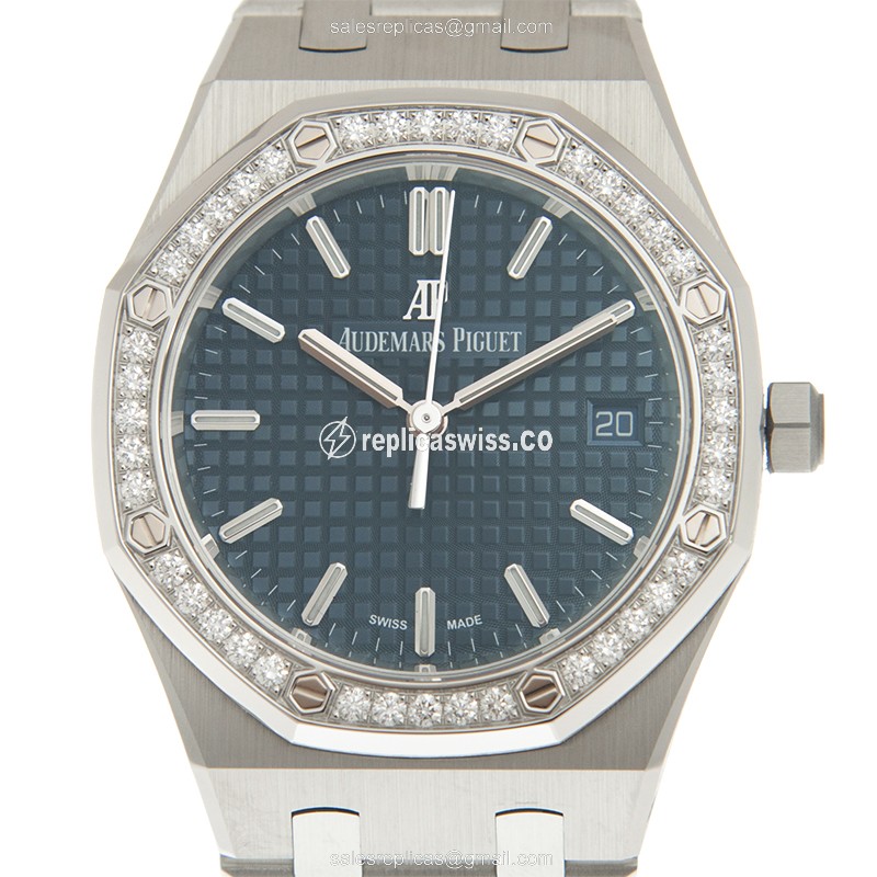 Audemars Piguet Royal Oak Replica - Automatic - Stainless Steel & Diamond Case - Blue Dial - Silver Steel Strap