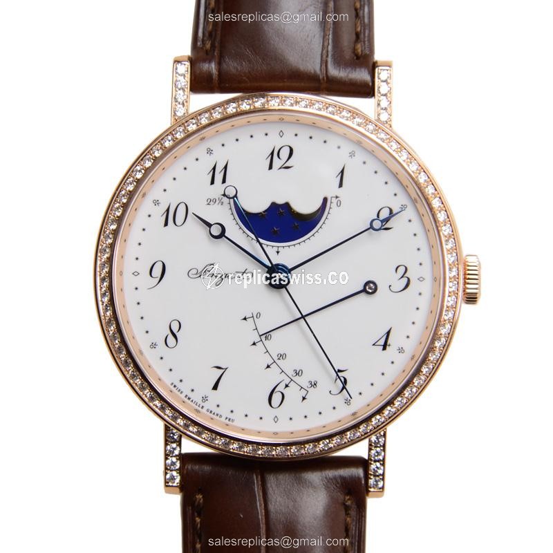 Breguet 7788BR/29/9V6/DD00 Replica - Automatic - 18kt Rose Gold - Diamond Dial - Brown Alligator Strap