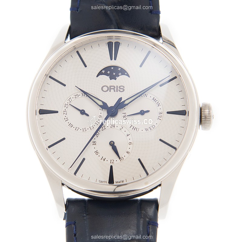 Oris Classic Date Replica - Automatic - Steel Case - Silver Dial - Blue Leather Strap - Luxury Replica CLASSIC DATE Watch