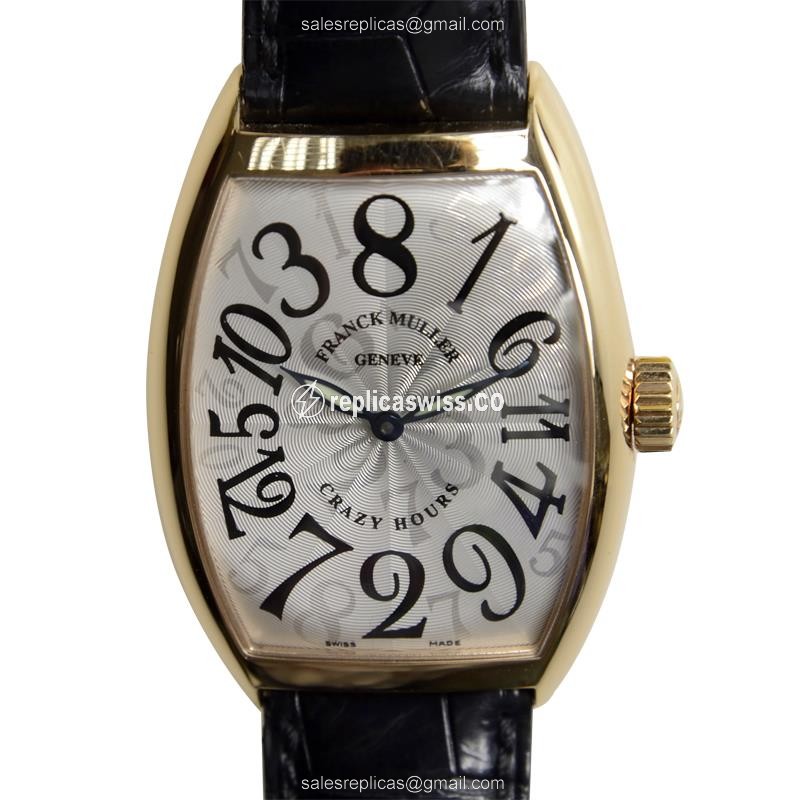 Franck Muller 7851 Replica - Automatic - 18kt Rose Gold - Gold Dial - Buckle Clasp - Black Alligator Strap - Luxury Replica CRAZY HOURS Watch