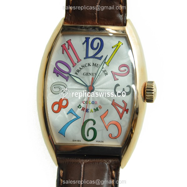 Franck Muller 7851 SC COL DRM 5N Replica - Automatic - White Dial - 18kt Rose Gold Case - Brown Alligator Strap - Luxury Replica COLOR DREAMS Watch