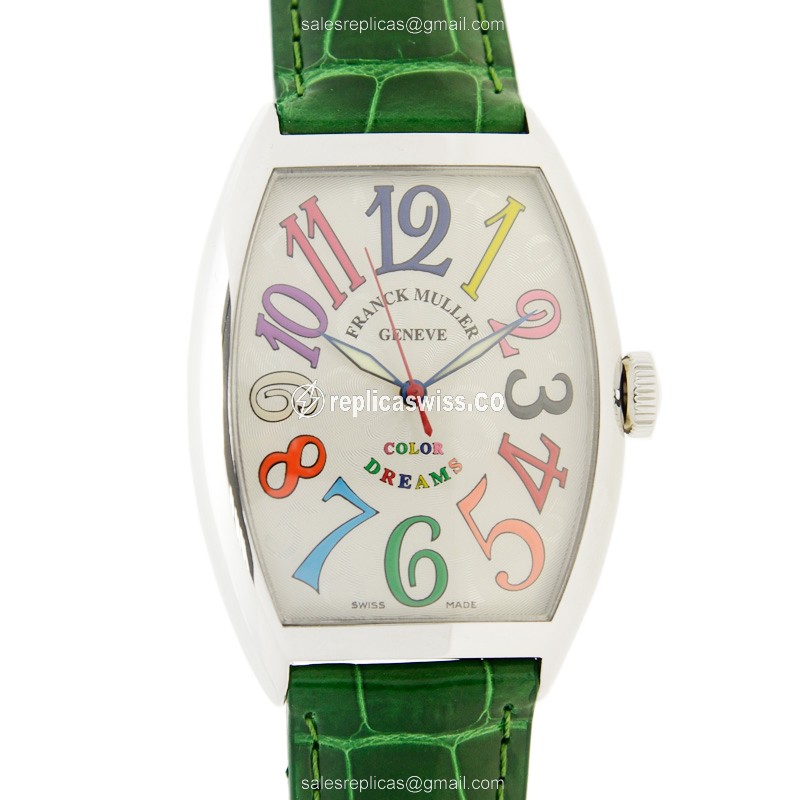 Franck Muller 7851 SC COL DRM AC CINTREE CURVEX - Automatic - Stainless Steel Case - Silver Dial, Red Alligator Strap