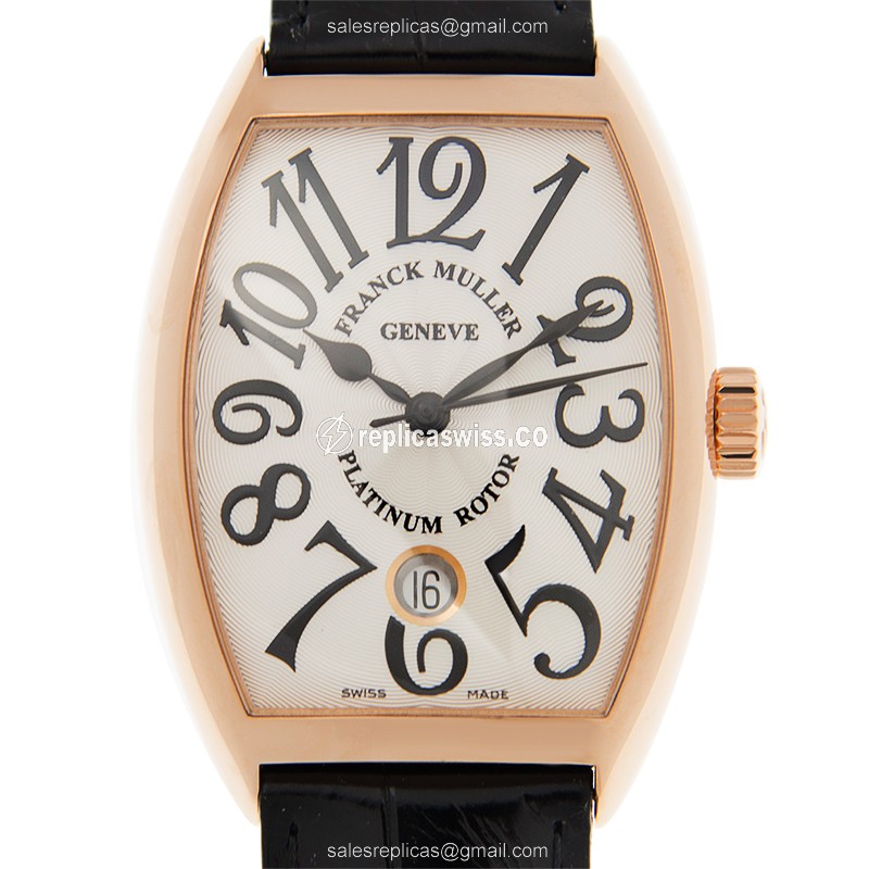 Franck Muller 7851 SC DT Replica - Automatic 18kt Rose Gold - White Dial on Black Alligator Strap