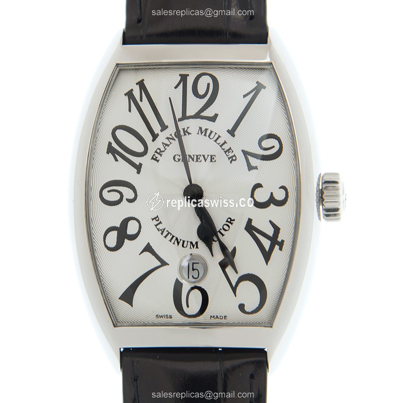 Franck Muller 7851 SC DT Replica - Automatic - Steel Case, White Dial - Black Leather Strap - Luxury Replica CINTREE CURVEX Watch