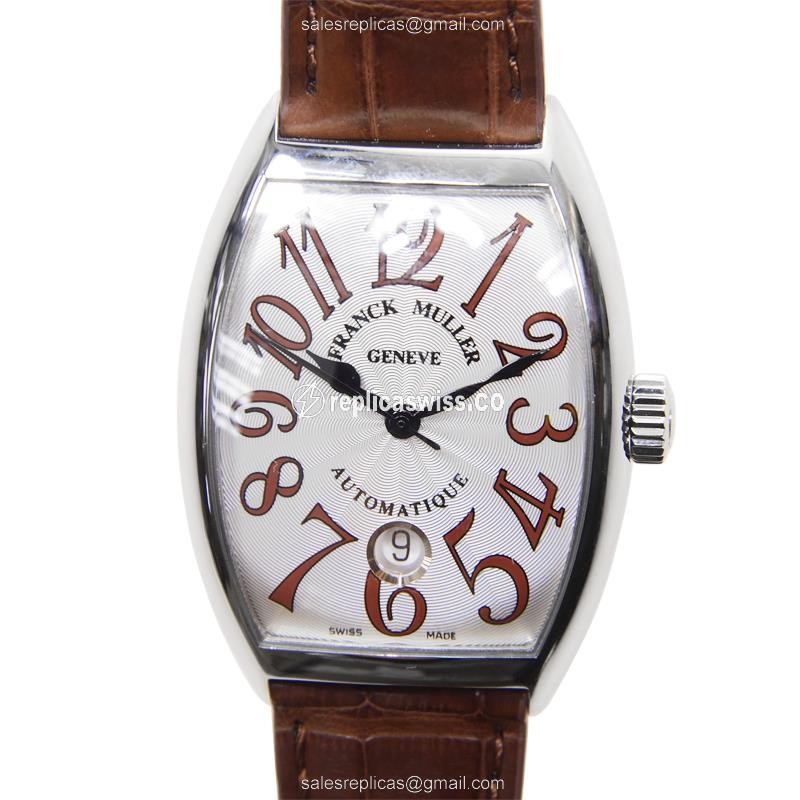Franck Muller 7851 SC DT AC Cintree Curvex - Automatic - Steel Case - Silver Dial on Leather Strap
