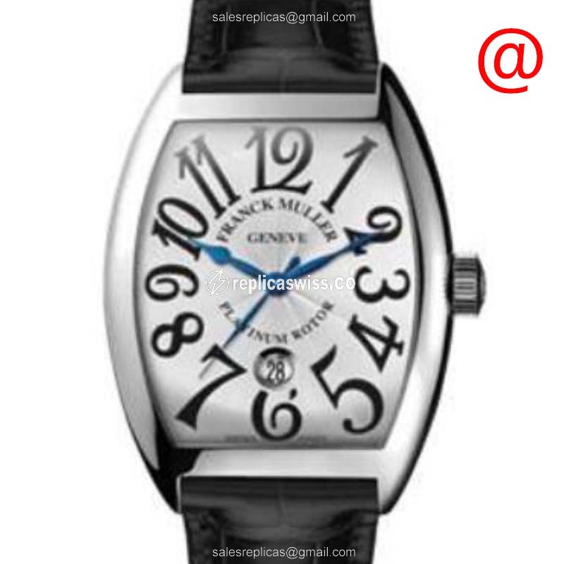 Franck Muller 7851 Replica - Automatic - Steel Case - Silver Dial on Black Leather Strap - Luxury Replica CINTREE CURVEX Watch