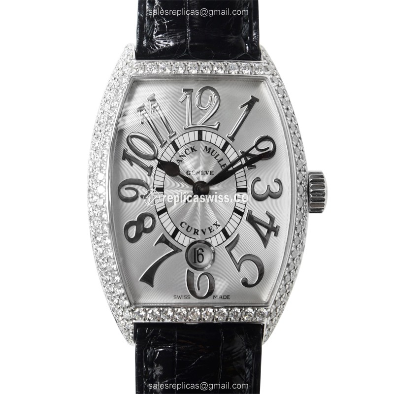Franck Muller 7851 SC DT REL D OG Replica - Automatic - 18kt White Gold - Diamond Dial - Buckle Clasp - Luxury Replica MASTER OF COMPLICATION Watch