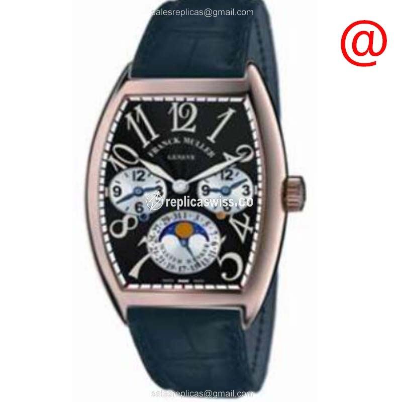 Franck Muller 7880 MB L DT BL5N Curvex - Automatic - 18kt Rose Gold - Black Dial, Blue Leather Strap