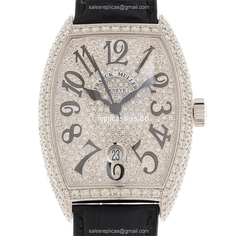 Franck Muller 7880 SC DT D6 CD OG Replica - Automatic - White Gold Case - Diamond - Silver Dial - Luxury Replica CASABLANCA Watch