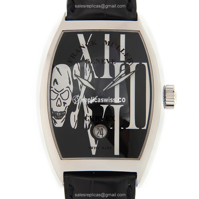 Franck Muller 7880 SC DT GOTH AC - Black Dial - Steel Case - Alligator Black Strap - Buckle Clasp - Luxury Replica CINTREE CURVEX Watch
