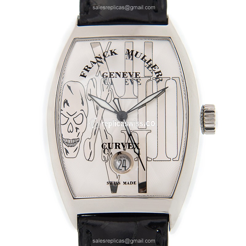 Franck Muller 7880 SC DT GOTH REL AC CINTREE CURVEX Auto Stainless Steel - White Dial, Black Alligator Buckle - Luxury Replica CINTREE CURVEX Watch
