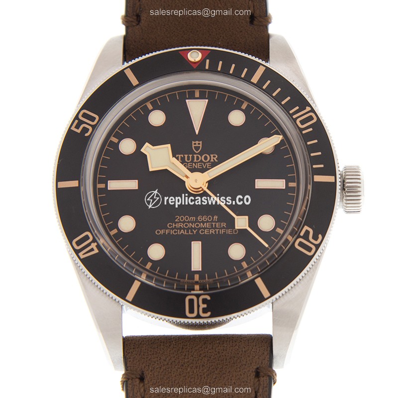 Tudor Black Bay 1958 Replica - Automatic - Steel Case - Black Dial - Brown Leather Strap