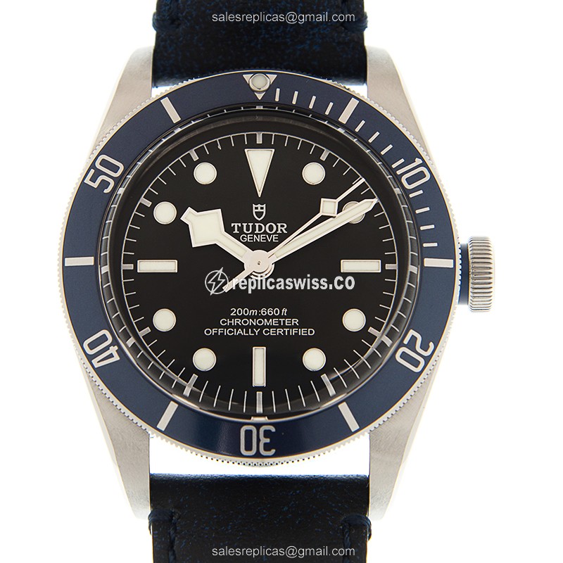 Tudor Heritage Ranger Replica - Automatic - Stainless Steel - Black - Blue Leather - Clasp