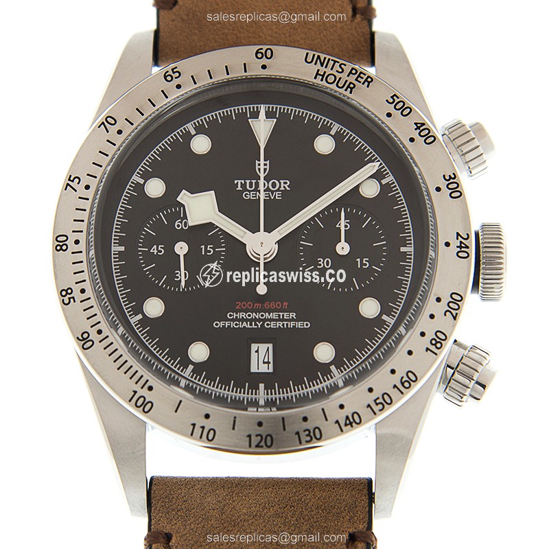 Tudor Black Bay Chrono - Automatic - Stainless - Black Dial - Brown Leather Strap