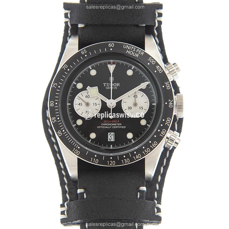 Tudor Black Bay Chrono Replica - Automatic - Steel - Black Dial - Leather Strap