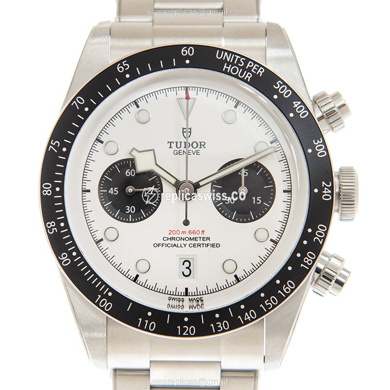 Tudor Black Bay Chrono Replica - Automatic - Steel - White Dial - Silver Steel Clasp