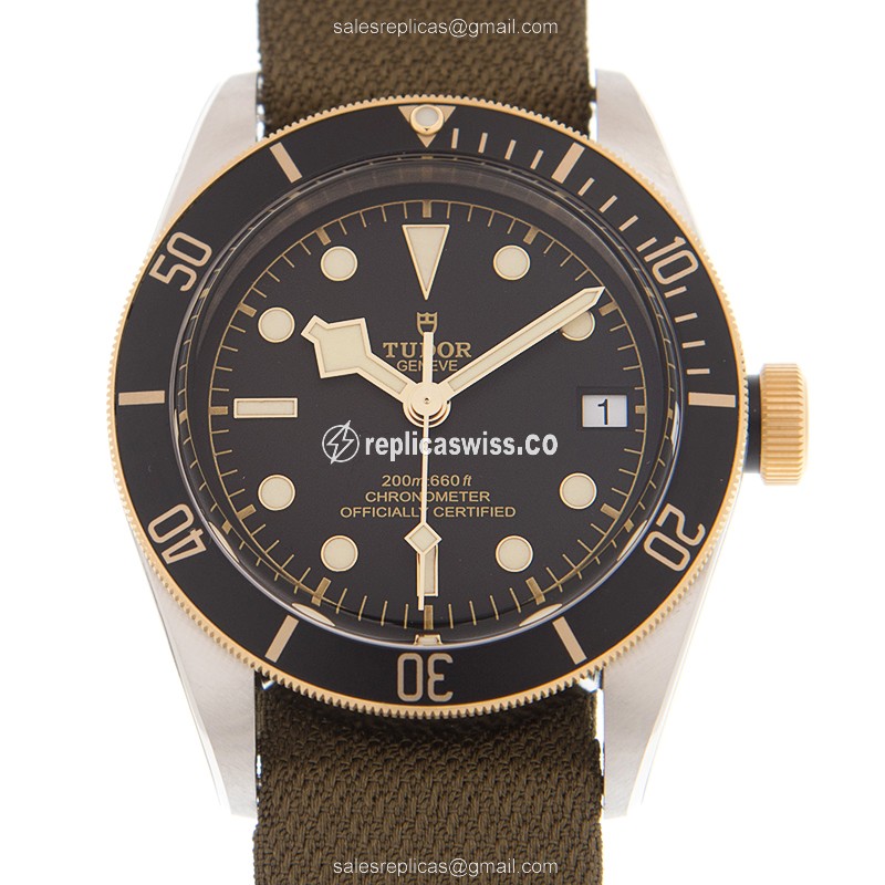 Tudor Black Bay 79733N Replica - Automatic - 18kt Gold & Steel Case - Black Canvas Strap