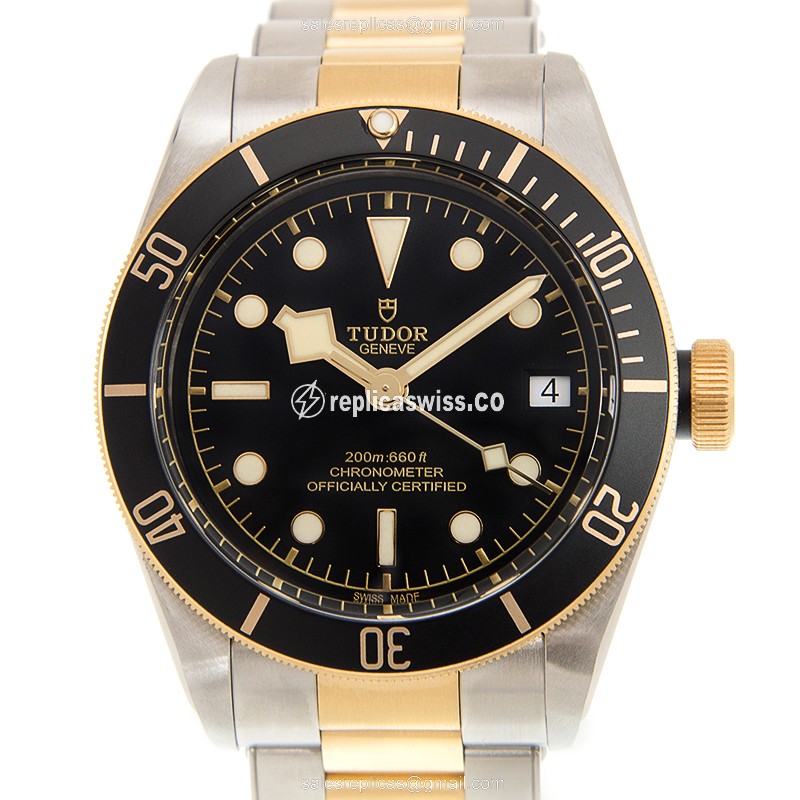 Black Bay Tudor Replica - Automatic - 18kt Gold & Steel - Black Dial, Gold Clasp - Luxury Replica BLACK BAY Watch