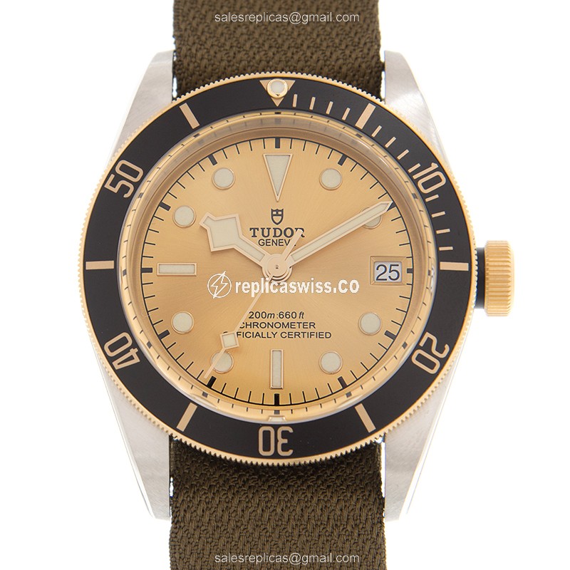 Tudor Black Bay Replica - Automatic - Gold/Steel - Black Dial - Green Canvas Strap