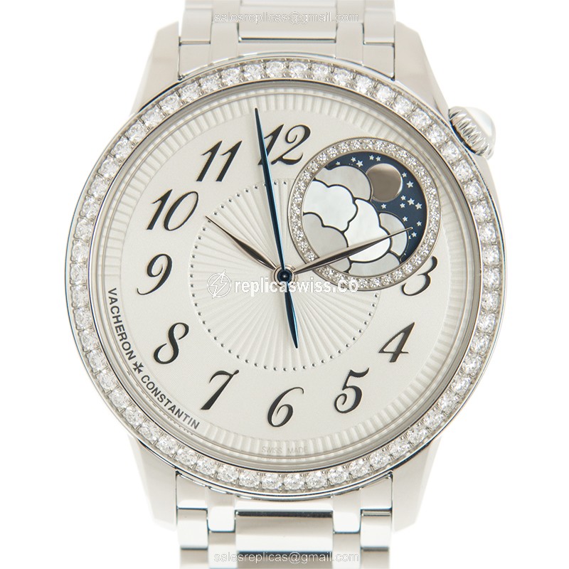 Vacheron Constantin 8005F/120A-B497 - Auto - Diamond Case - White Dial - Silver Steel Band - Luxury Vacheron Constantin Watch