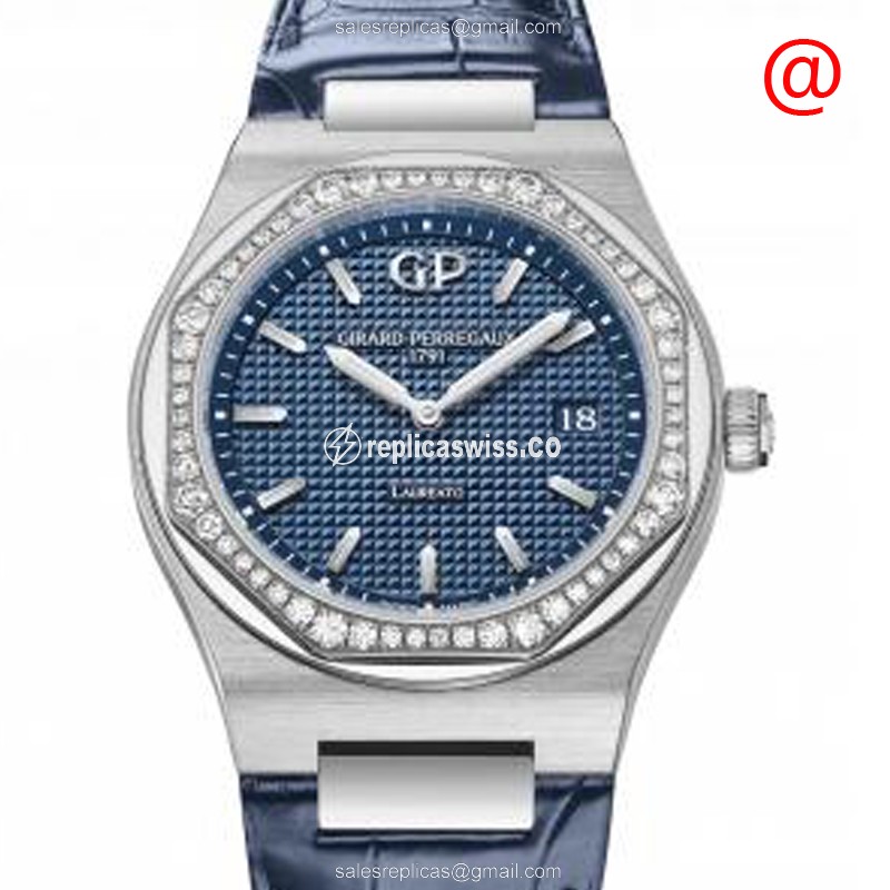Girard Perregaux 80189D11A431 Replica - Automatic - Stainless Steel & Blue Diamond Dial - Alligator Blue Strap - Luxury Replica LAUREATO Watch