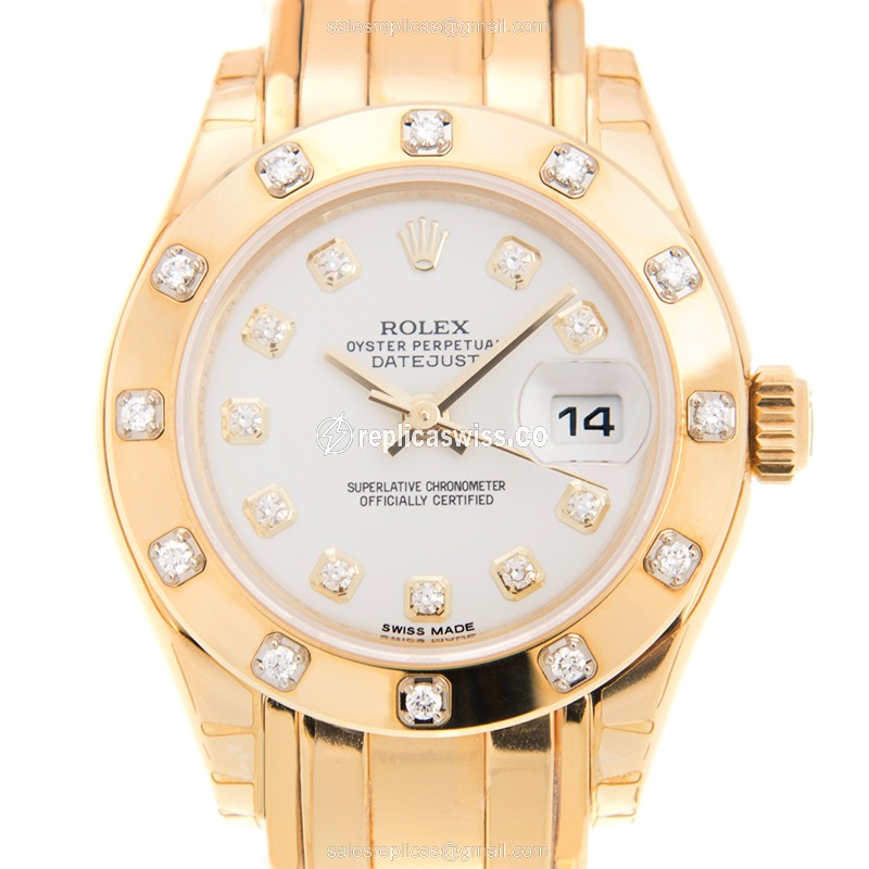 Rolex Datejust Lady Replica - Gold Case - White Dial - Gold Strap