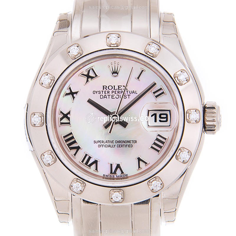 Rolex Datejust Replica - Automatic, White Gold Case, Diamond Bezel - Silver Dial