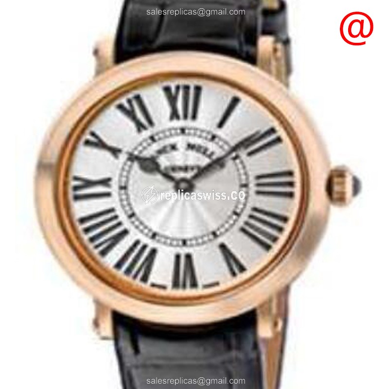 Franck Muller 8035 QZ BL R5N Replica - Quartz - 18kt Gold Case - Silver Dial on Black Alligator Strap - Luxury Replica COLOR DREAMS Watch