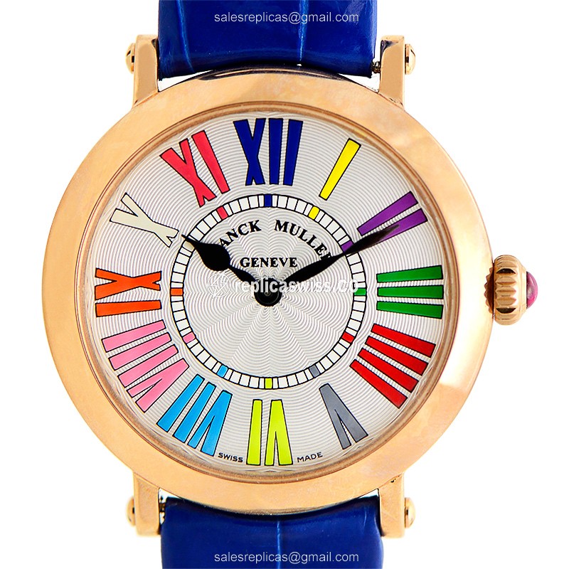 Franck Muller 8035 QZ COL DRM R 5N - Quartz - 18kt Rose Gold Case - White Dial - Blue Alligator Strap - Buckle Clasp - Luxury Franck Muller Replica Watch