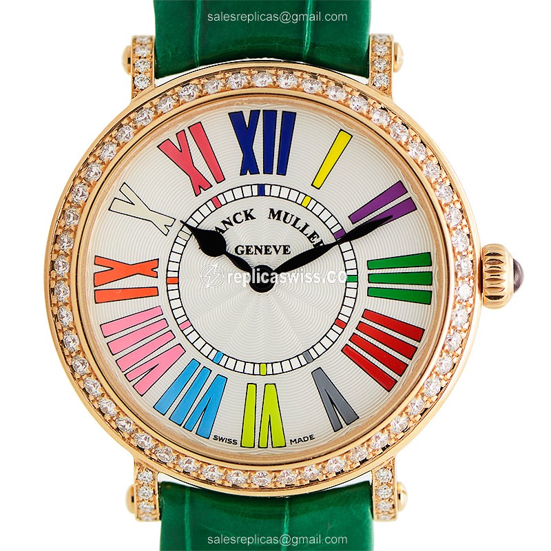 Franck Muller Replica COLOR DREAMS - Quartz - White Dial - 18kt Rose Gold - Diamonds - Luxury Franck Muller Replica Watch