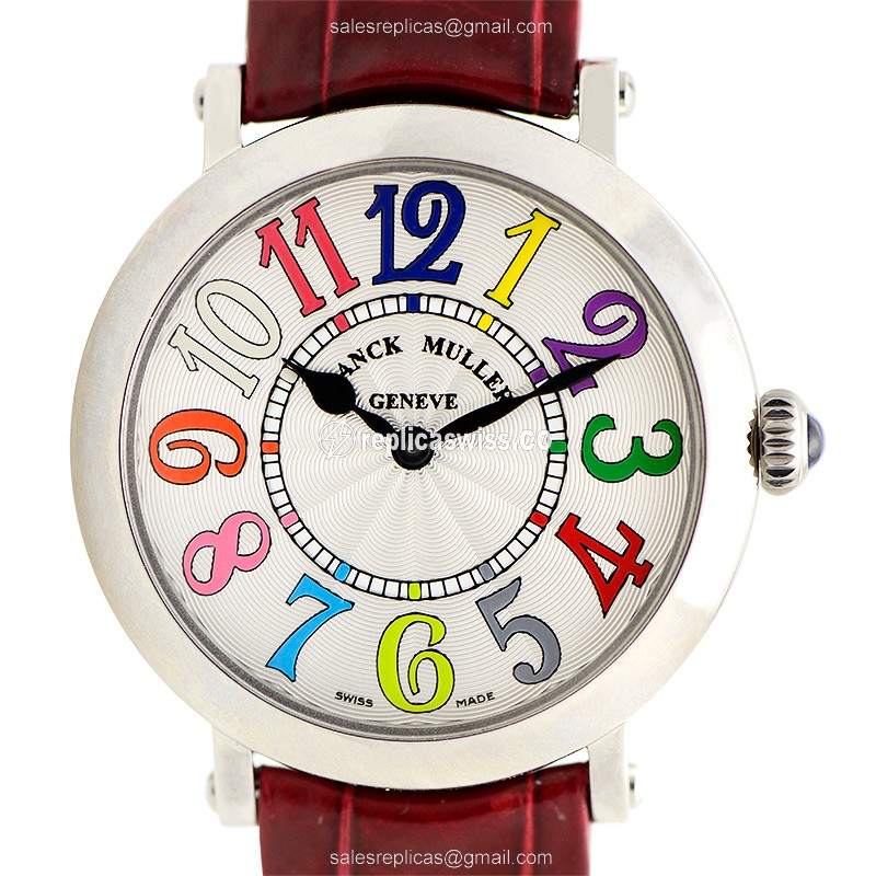 Franck Muller 8035 QZ COL DRM V - Quartz - Steel Case - White Dial - Red Alligator Strap - Luxury Franck Muller Replica Watch