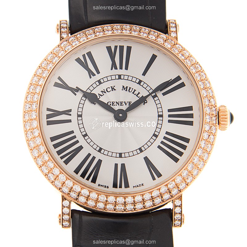 Franck Muller 8041 QZ R D INFINITY Quartz 18kt Rose Gold Diamonds - White Dial Buckle Alligator Black Strap