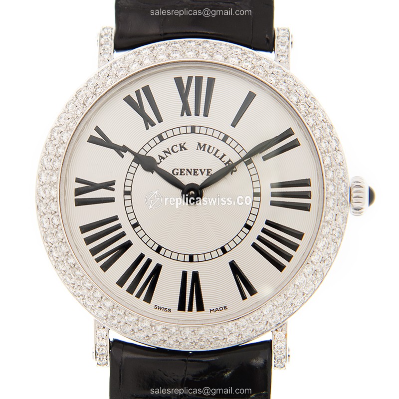 Franck Muller 8041QZRDiamonds Silver Dial Buckle Alligator Strap Replica Watch
