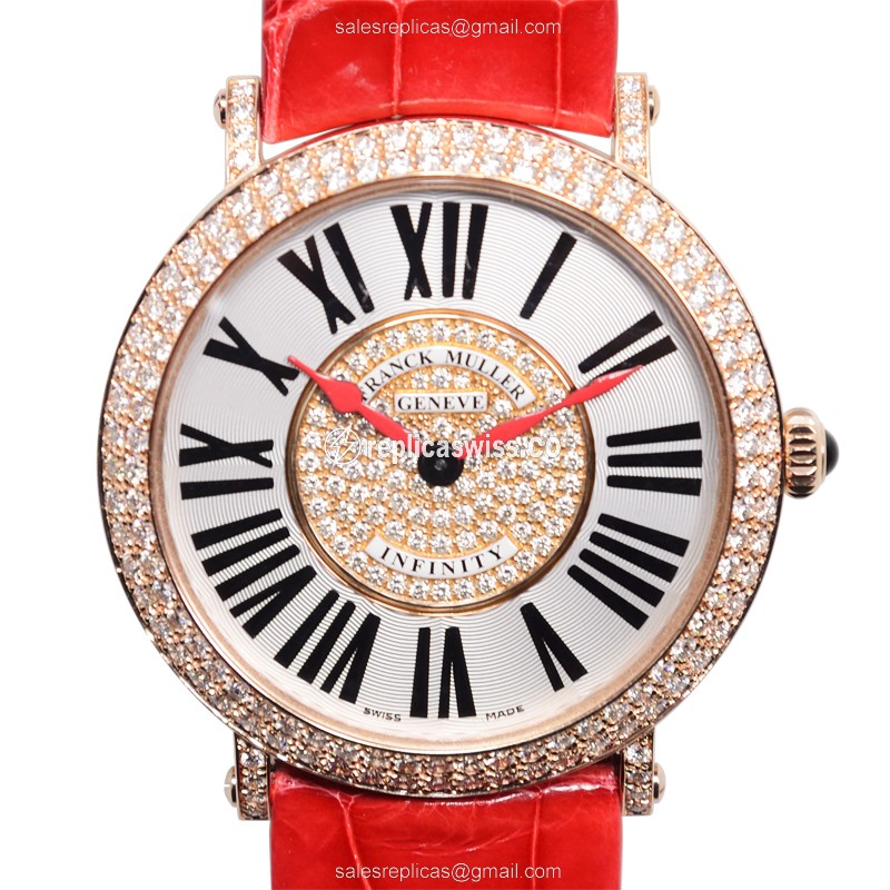 Franck Muller 8041 QZ R D CD 1P INFINITY - Quartz - 18kt Rose Gold - Diamonds, Silver Dial, Buckle Clasp, Red Alligator Strap
