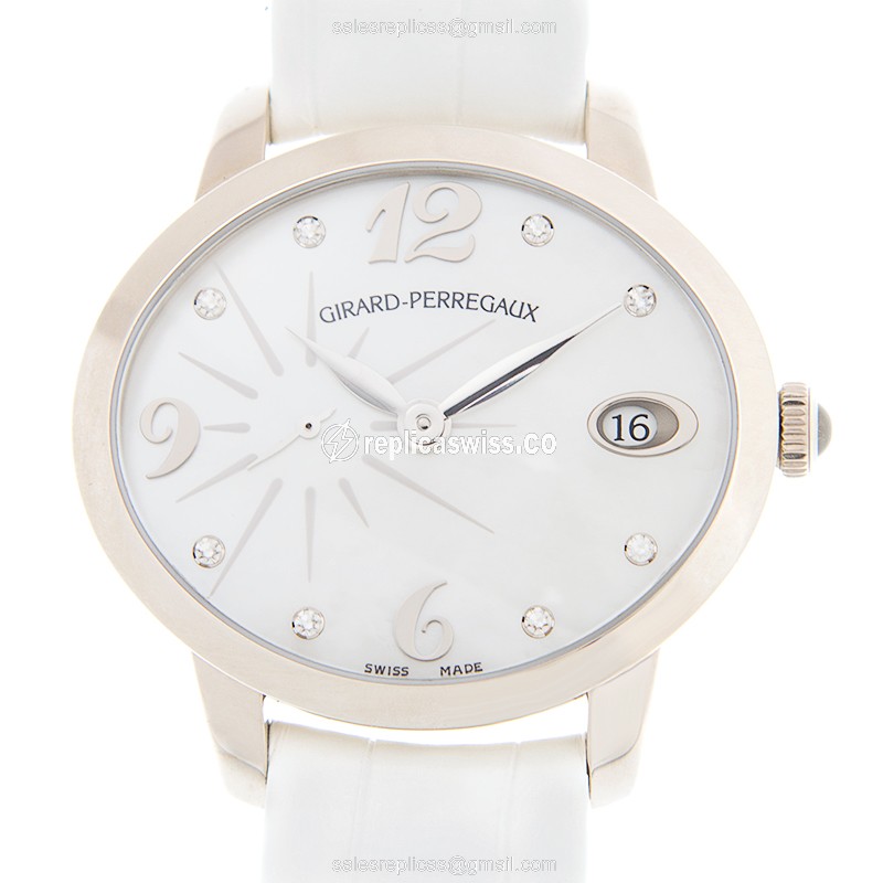 Girard Perregaux 80484-53-761-BK7A CATS EYE - Auto - Steel Case - White Dial - Alligator Strap - Luxury Replica CATS EYE Watch