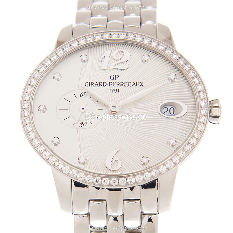Girard Perregaux 80484D11A161 CATS EYE - Auto - White Dial - Diamond Case - Silver Steel Strap