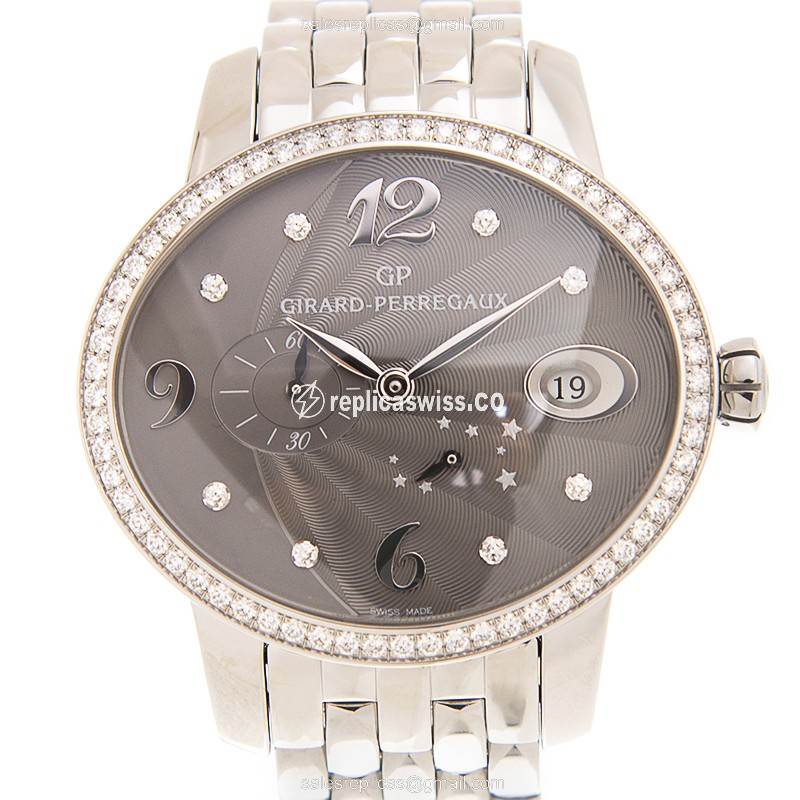 Girard Perregaux CATS EYE Auto - Stainless Steel - Gray Dial - Diamond Case - Silver Steel Bracelet - Luxury Replica CATS EYE Watch