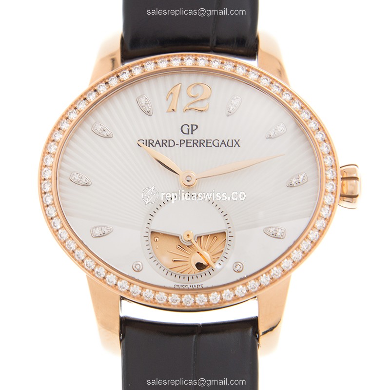 Girard Perregaux 80488D52A751-CK6A CATS EYE - Auto 18kt Rose Gold Diamonds White Dial Alligator Black Clasp