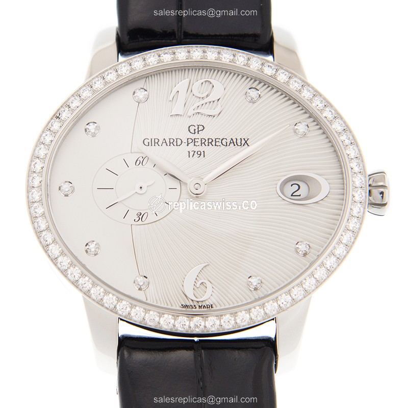 Girard Perregaux 80484D11A161-BK6B CATS EYE Replica - Automatic - Silver Dial - Diamond Case - Black Alligator Strap - Luxury Replica CATS EYE Watch