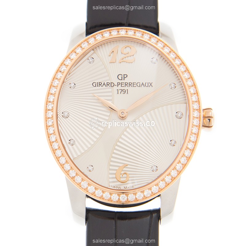 Girard Perregaux CATS EYE Replica - Automatic - 18kt Rose Gold - Diamond - Black Dial - Alligator Black Strap - Luxury Replica CATS EYE Watch