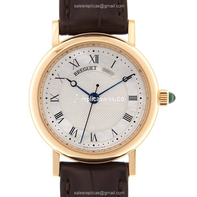 Breguet 8067BA/52/964 CLASSIQUE - Auto - 18kt Yellow Gold - White Dial - Brown Alligator Buckle - Luxury Replica CLASSIQUE Watch