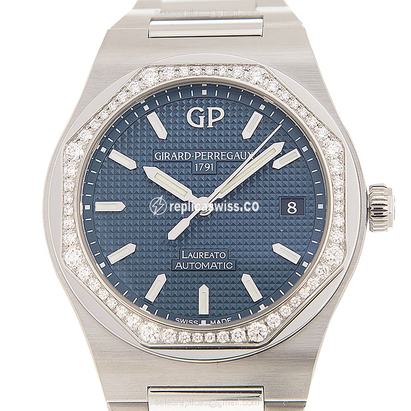 Girard Perregaux Replica LAUREATO - Automatic - Blue Dial - Diamond - Steel Case & Clasp