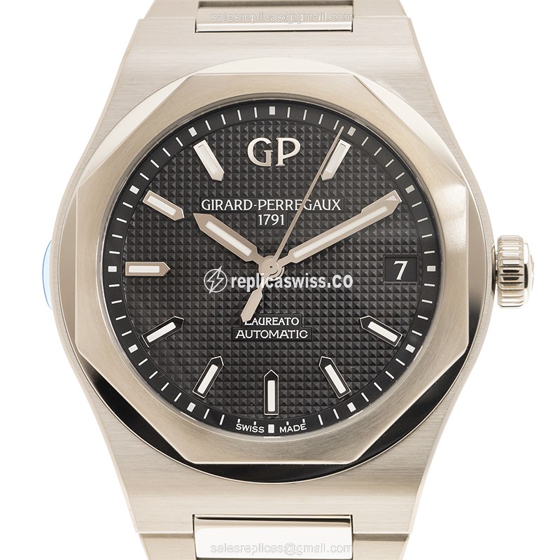 Girard Perregaux Replica - Automatic - Stainless Steel - Black Dial - Silver Strap - Luxury Replica LAUREATO Watch