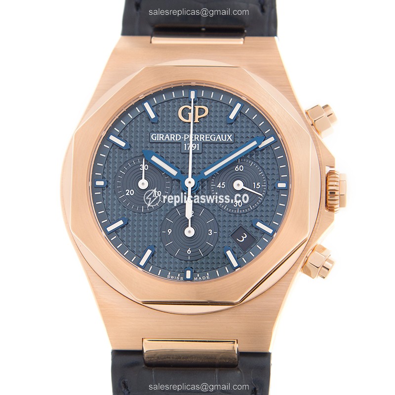 Girard Perregaux Replica Laureato 18kt Rose Gold - Automatic Blue Dial Black Alligator Strap