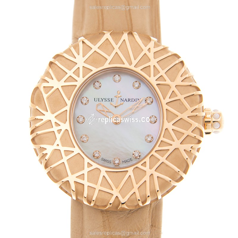 Ulysse Nardin Classic Replica - Automatic - 18kt Rose Gold - White Dial - Brown Alligator Strap - Luxury Replica CLASSIC Watch