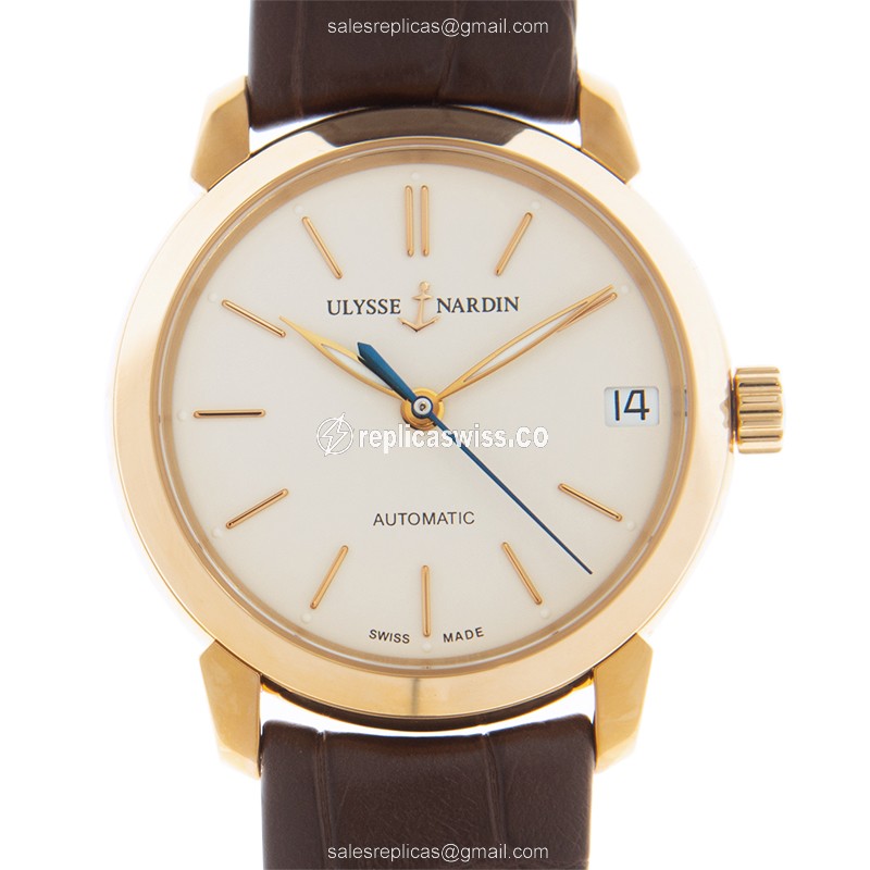 Ulysse Nardin Classique 8106-116-2/90 - Automatic - 18kt Rose Gold Case - White Dial - Brown Leather Strap